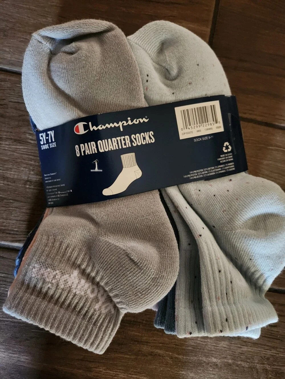 Champion Girls 8-Pack Quarter Socks - Light Gray Mix